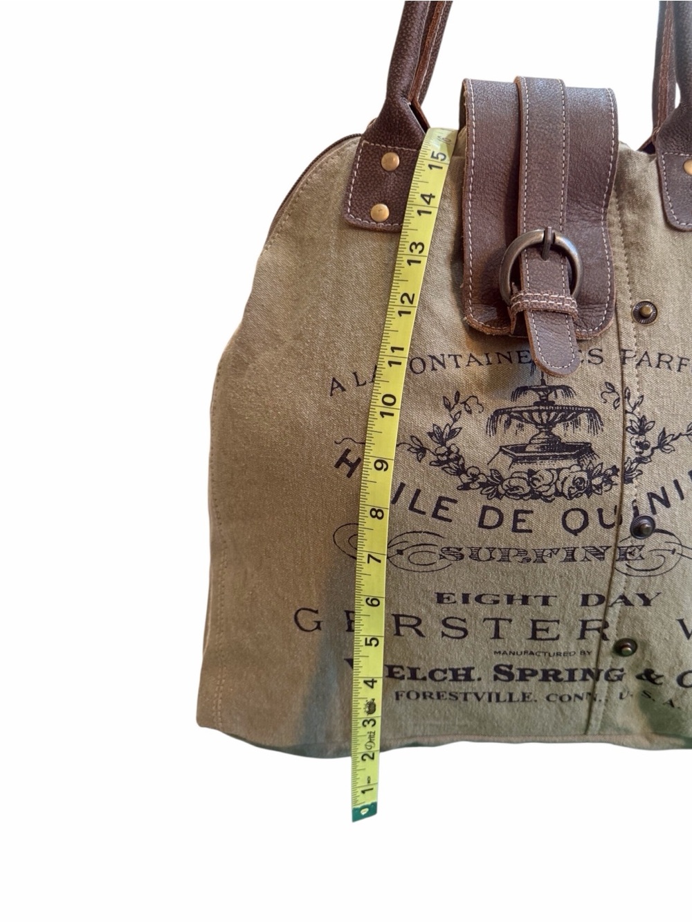 Myra Bag Canvas & Leather Convertible Tote Crossbody Olive Green Vintage Print - Picture 4 of 11